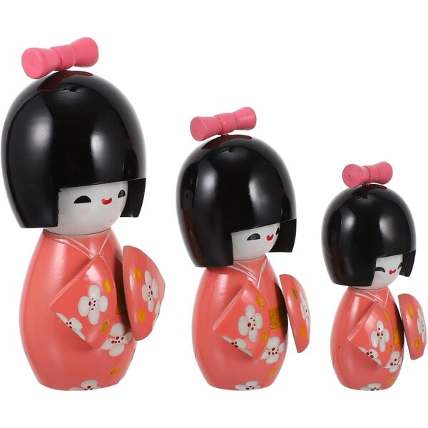 Bambola Kimono Giapponese in Legno Dipinta a Mano - Decorazione Tradizionale Miniatura
