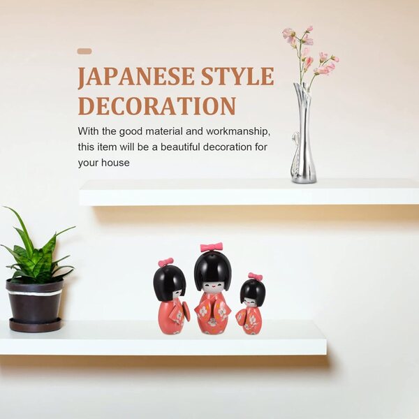 Bambola Kimono Giapponese in Legno Dipinta a Mano - Decorazione Tradizionale Miniatura
