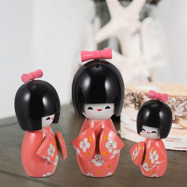 Bambola Kimono Giapponese in Legno Dipinta a Mano - Decorazione Tradizionale Miniatura