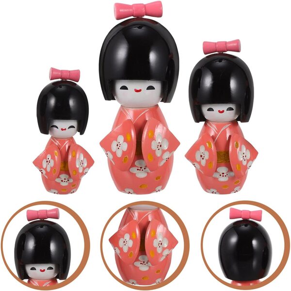 Bambola Kimono Giapponese in Legno Dipinta a Mano - Decorazione Tradizionale Miniatura