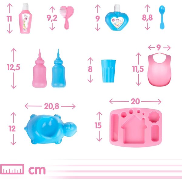 Set mit 15 Accessoires für neugeborene Puppen 28x28x7 cm - Colorebaby
