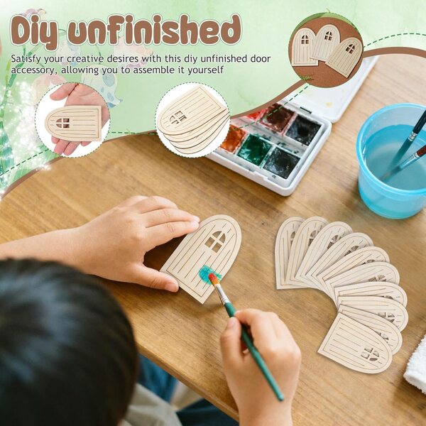Set 10 Porte in Legno Non Verniciate per Decorazioni Creative Casa delle Fate Fai da Te