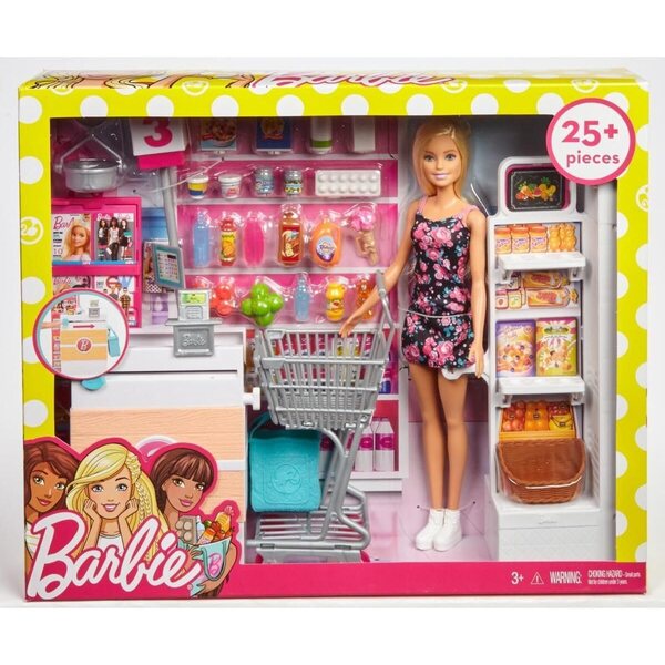 Barbie Playset Supermercato con Bambola e Accessori - Gioco Interattivo con Nastro Trasportatore