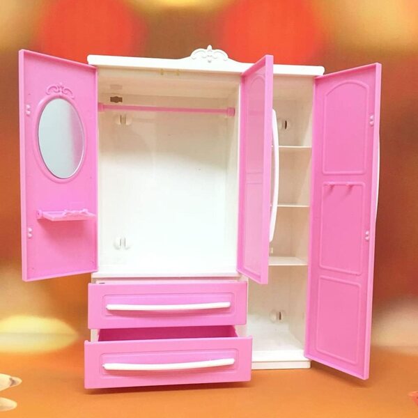Zerodis Mini Bambola Armadio Rosa per Gioielli e Vestiti da Polso 18,3x6,5x25,8 cm