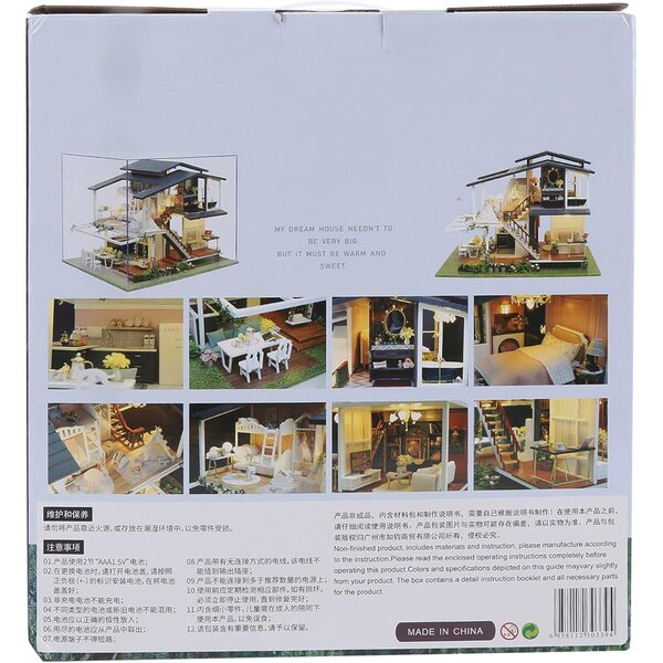 KIMISS Casa delle Bambole in Legno 3 Piani con LED e Mobili - Kit Fai-da-Te 1:24