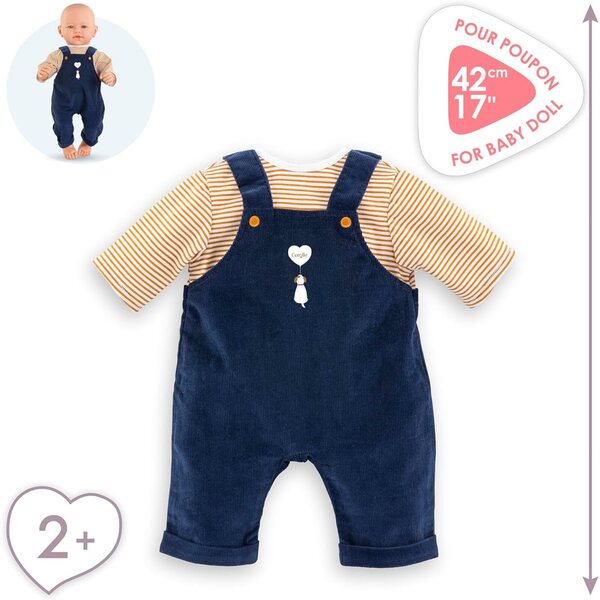 Corolle T-Shirt e Salopette Marine per Poupon 42 cm, abbigliamento morbido per bimbi da 2 anni
