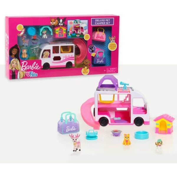 Barbie Deluxe Pet Camper-Set mit funkelndem Camper und Haustierzubehör