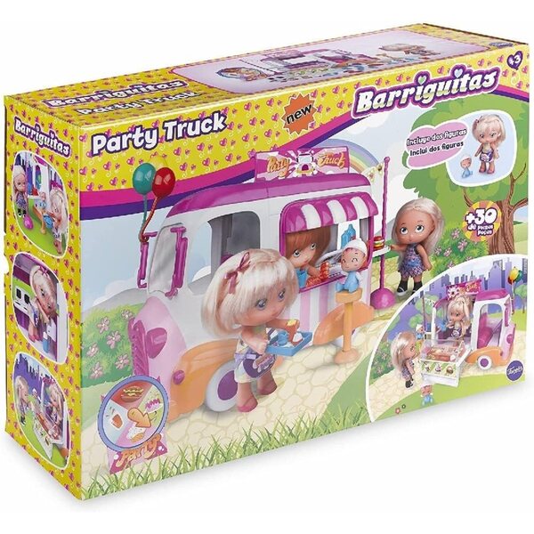 Barriguitas Party-Truck mit Puppen und Zubehör, Eisdiele und Fast-Food-Spielzeug