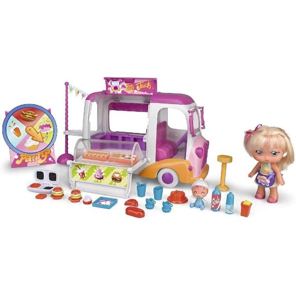 Barriguitas Party-Truck mit Puppen und Zubehör, Eisdiele und Fast-Food-Spielzeug