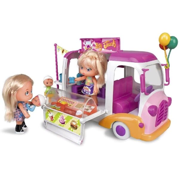 Barriguitas Party-Truck mit Puppen und Zubehör, Eisdiele und Fast-Food-Spielzeug