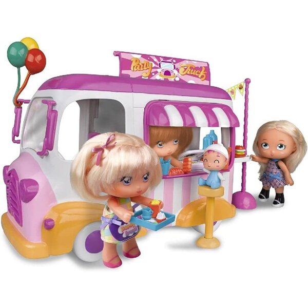 Barriguitas Party-Truck mit Puppen und Zubehör, Eisdiele und Fast-Food-Spielzeug