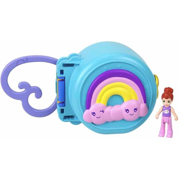 Polly Pocket Travel Fun HRD73 – Kompaktes und tragbares Mini-Spielset in Blau