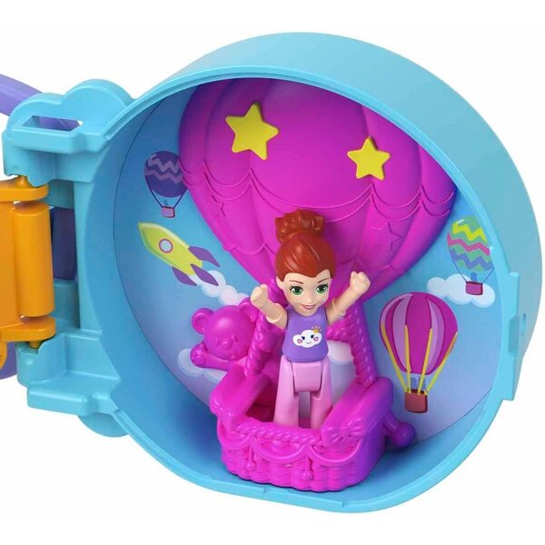 Polly Pocket Travel Fun HRD73 – Kompaktes und tragbares Mini-Spielset in Blau