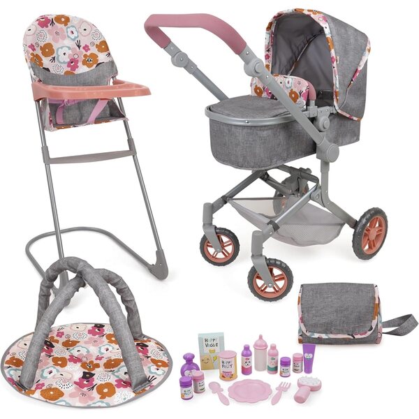 509 Crew Deluxe Set 19-teilig Kinderwagen, Hochstuhl und Zubehör für Puppen bis 53 cm