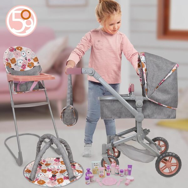 509 Crew Deluxe Set 19-teilig Kinderwagen, Hochstuhl und Zubehör für Puppen bis 53 cm