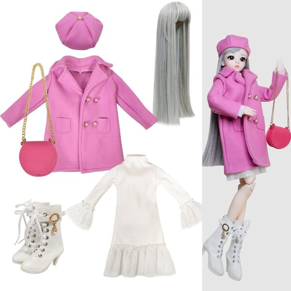 Set Abbigliamento Invernale Proudoll per Bambole 1/3 60 cm - Cappotto Rosa e Accessori