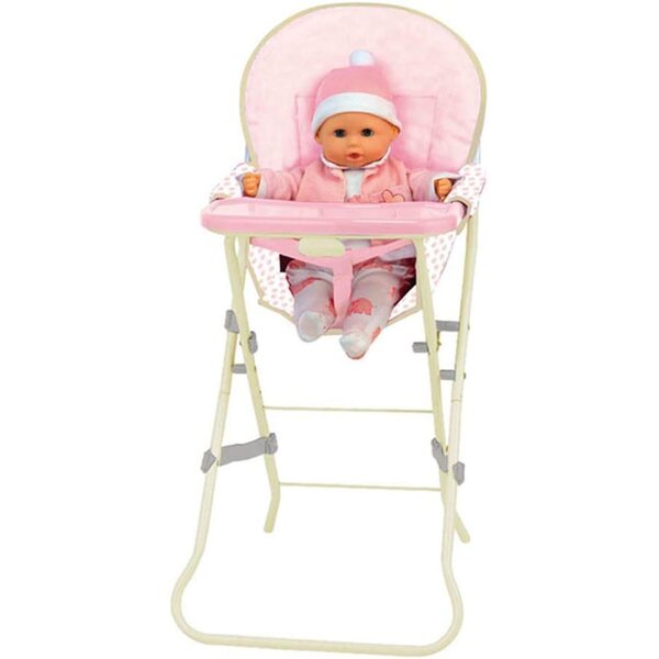 Rocco Giocattoli 8 in 1 36 cm große Hochstuhlpuppe mit Geräuschen und Zubehör