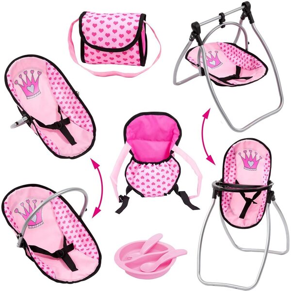 Set Accessori per Bambola 9-in-1 Bayer Design con Seggiolone, Borsa e Posate Rosa
