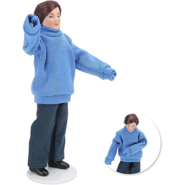 Akozon Porzellanpuppe 1:12 Mann Blauer Pullover Miniatur für Puppenhaus