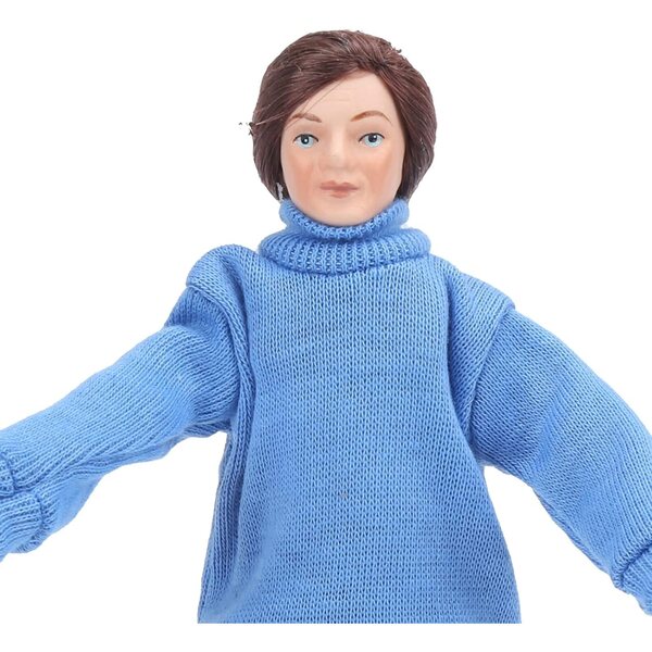 Akozon Porzellanpuppe 1:12 Mann Blauer Pullover Miniatur für Puppenhaus
