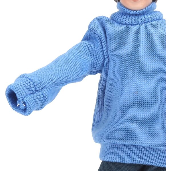 Akozon Porzellanpuppe 1:12 Mann Blauer Pullover Miniatur für Puppenhaus