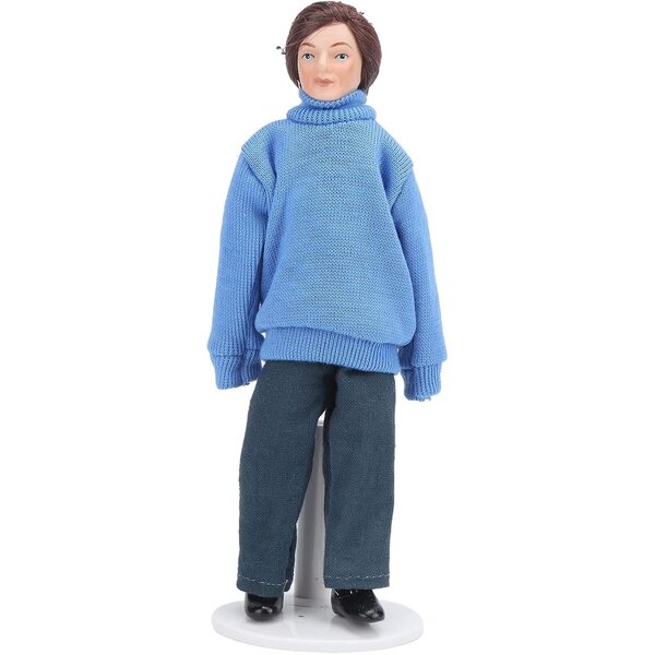 Akozon Porzellanpuppe 1:12 Mann Blauer Pullover Miniatur für Puppenhaus