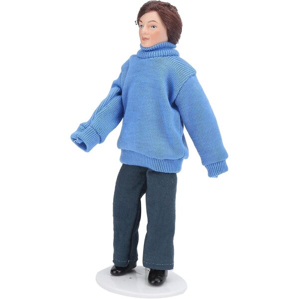 Akozon Porzellanpuppe 1:12 Mann Blauer Pullover Miniatur für Puppenhaus
