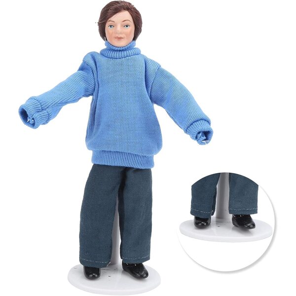 Akozon Porzellanpuppe 1:12 Mann Blauer Pullover Miniatur für Puppenhaus
