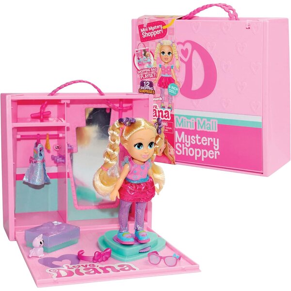 Love Diana Mystery Shopper Spielset mit Minipuppe und Zubehör – Kinderspielladenkoffer