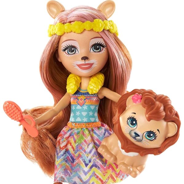 Enchantimals Beauty Salon Spielset mit Lacey der Löwe-Puppe und 13 Zubehörteilen für Kinder ab 4 Jahren