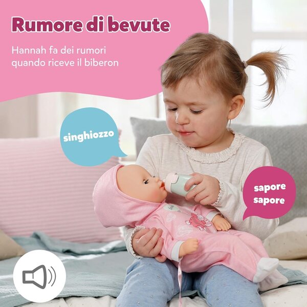 BABY Born Hannah interaktive Puppe 36 cm mit 5 Funktionen und weichem Körper, geeignet ab 1 Jahr