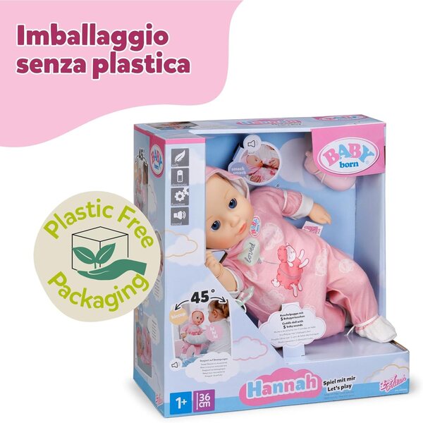 BABY Born Hannah interaktive Puppe 36 cm mit 5 Funktionen und weichem Körper, geeignet ab 1 Jahr