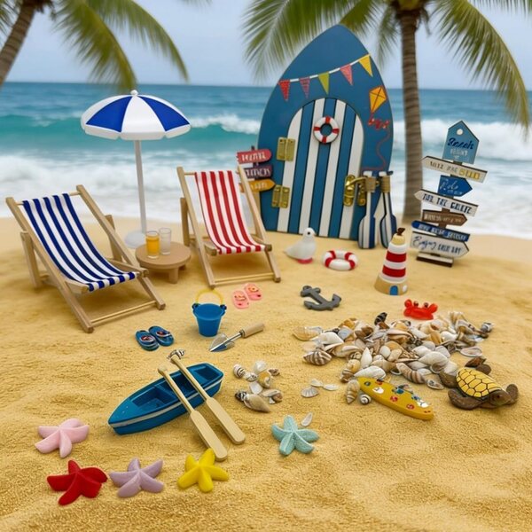 Miniatur-Strandlandschaftsset mit detailliertem Bastelzubehör aus Holz