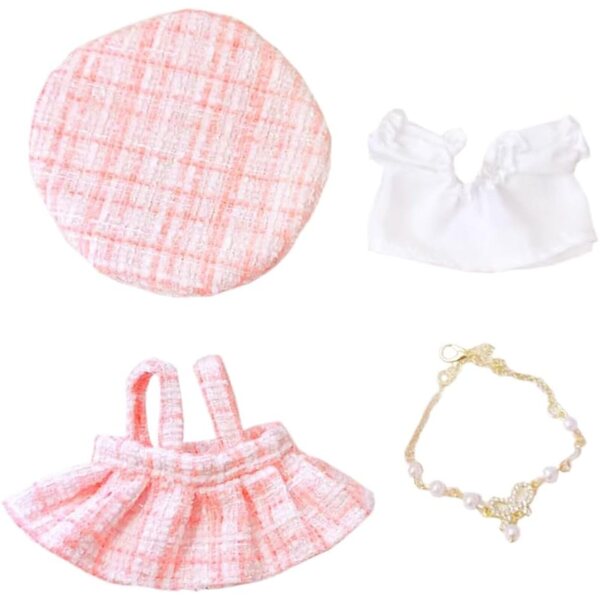 niannyyhouse Bekleidungsset für 10–15 cm große Plüschpuppen mit rosa Rock und Accessoires