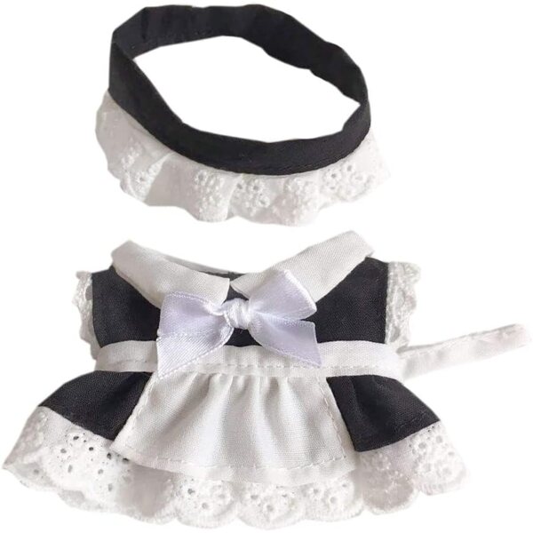 Kleidung für Niannyyhouse 10 cm Plüschpuppen: schwarzes Kleid, Schürze und Kopfschmuck