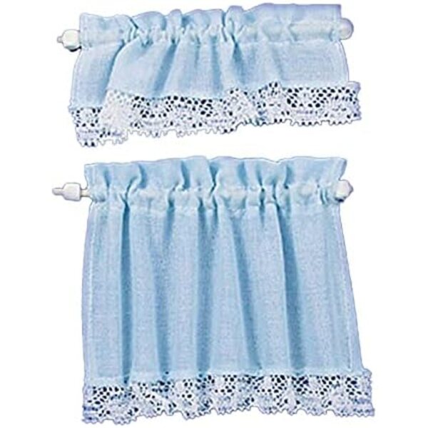 Melody Jane Miniatura Casa delle Bambole 1:12 Set Tenda Blu con Mantovana per Finestre