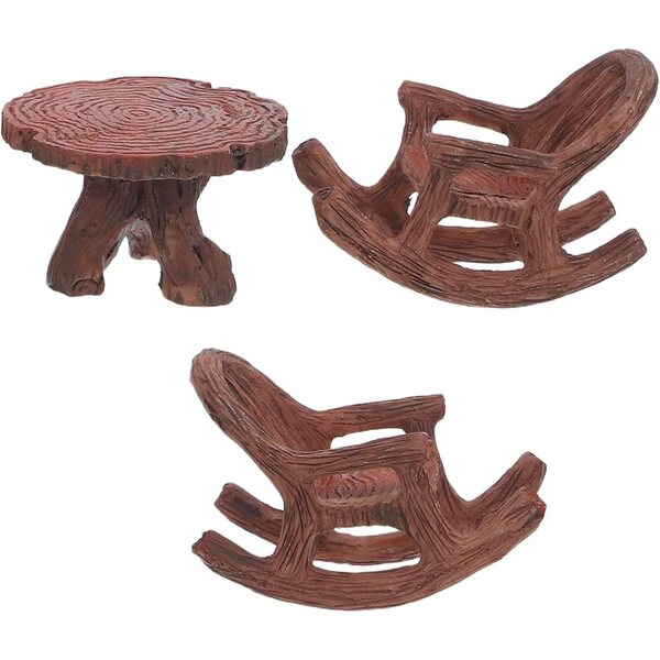 Set miniatura tavolo e sedie a dondolo in resina per giardino delle fate e decorazione rustica