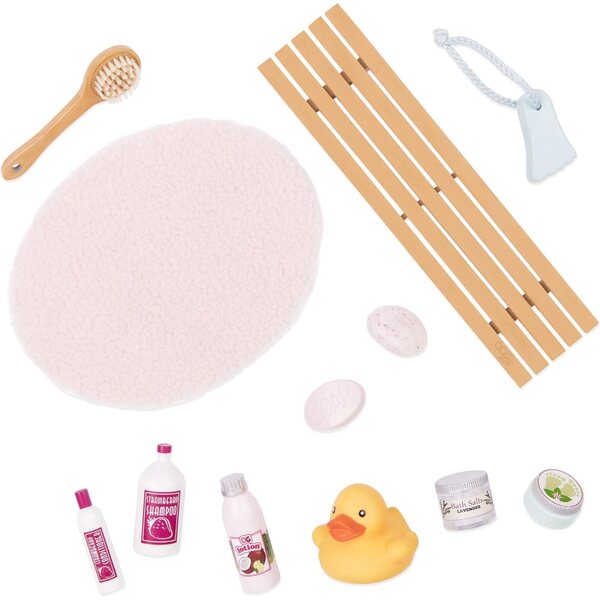 Unsere Generation Deluxe-Badewanne mit Geräuschen für 18-Zoll-Puppen – komplettes Zubehör
