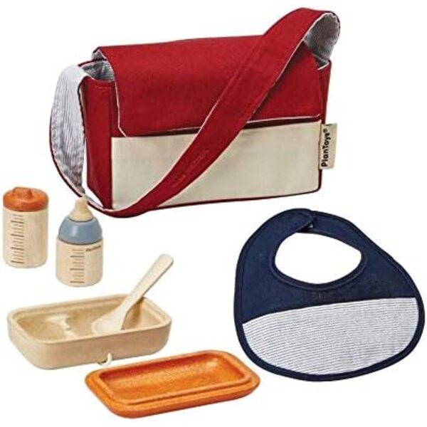 PlanToys Puppenfütterungsset aus Holz und Stoff mit Tasche und Zubehör