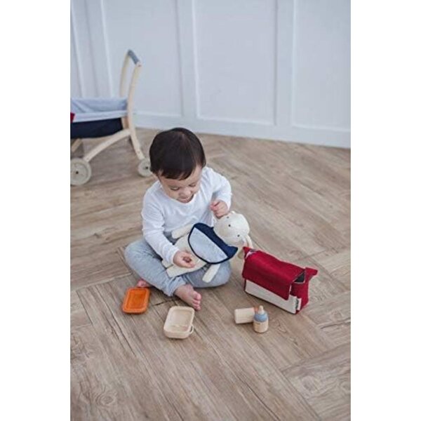 PlanToys Puppenfütterungsset aus Holz und Stoff mit Tasche und Zubehör