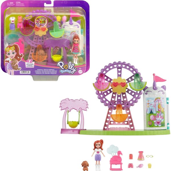 Polly Pocket Tropical Carnival mit Puppe, Welpe, Riesenrad und Zubehör
