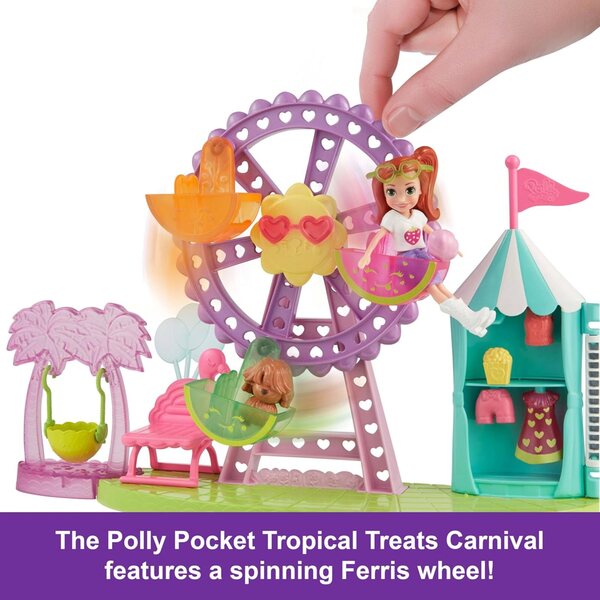 Polly Pocket Tropical Carnival mit Puppe, Welpe, Riesenrad und Zubehör