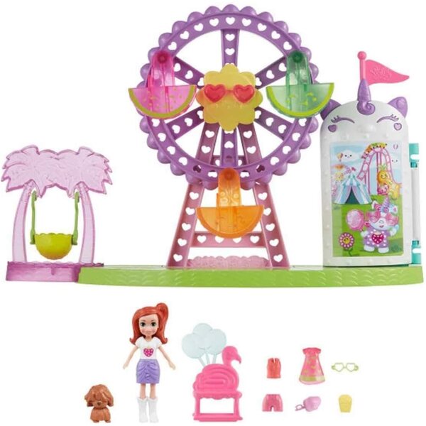 Polly Pocket Tropical Carnival mit Puppe, Welpe, Riesenrad und Zubehör