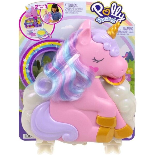 Polly Pocket Rainbow Unicorn Micro Lounge - Gioco 2 in 1 con testina e kit parrucchiere