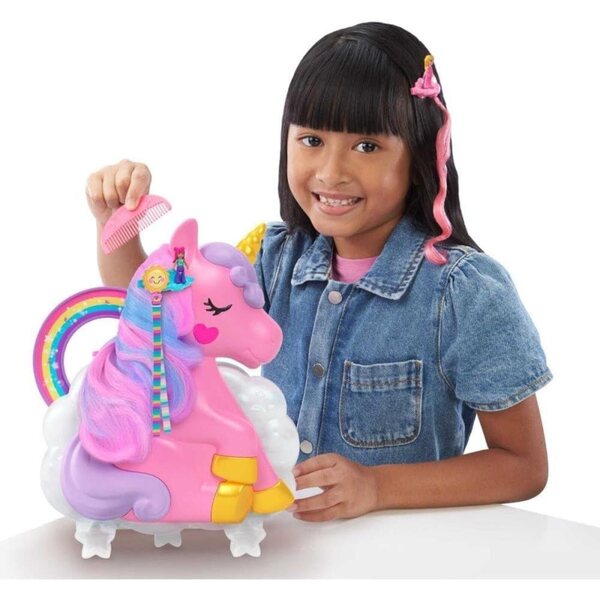 Polly Pocket Rainbow Unicorn Micro Lounge - Gioco 2 in 1 con testina e kit parrucchiere