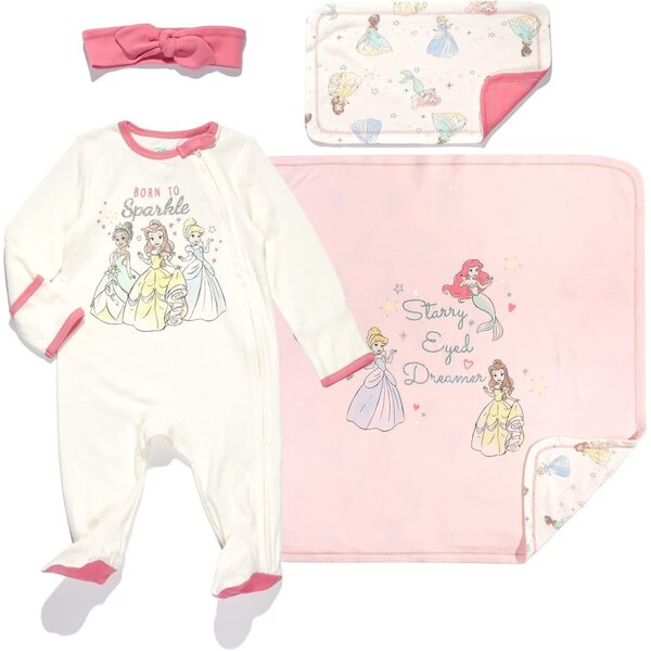 Disney Princess 4-teiliges Baby-Mädchen-Set – Aschenputtel, Belle, Tiana, Arielle