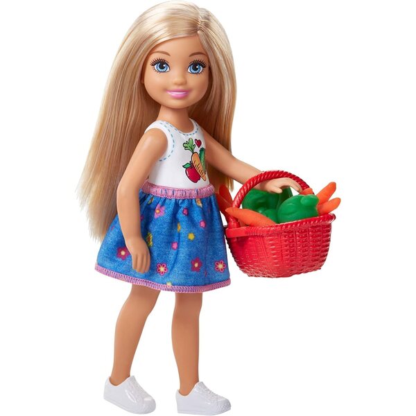 Barbie Chelsea und Garten-Spielset mit Zubehör zum Anbau und Verkauf von Spielzeuggemüse