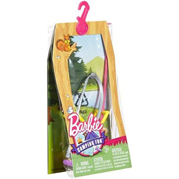 Set Accessori Barbie Camping Fun con Canna da Pesca, Binocolo, Bussola e Sgabello