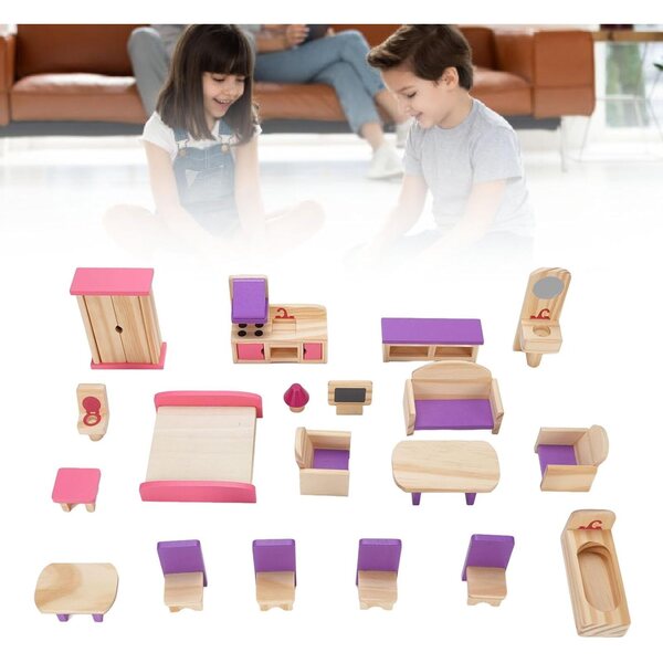 Chrees Set Mobili Casa delle Bambole Legno di Faggio, Giocattolo Educativo Bambini