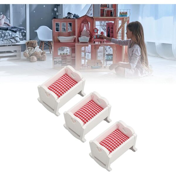 Set 3 pezzi presepe miniatura legno bianco, mobili realistici per case 1:12 e 1:6